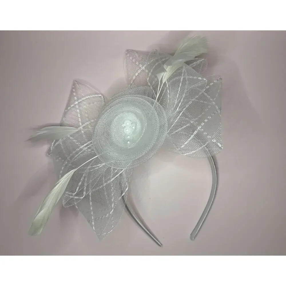 Floral Organza Mesh Ribbon Fascinator White